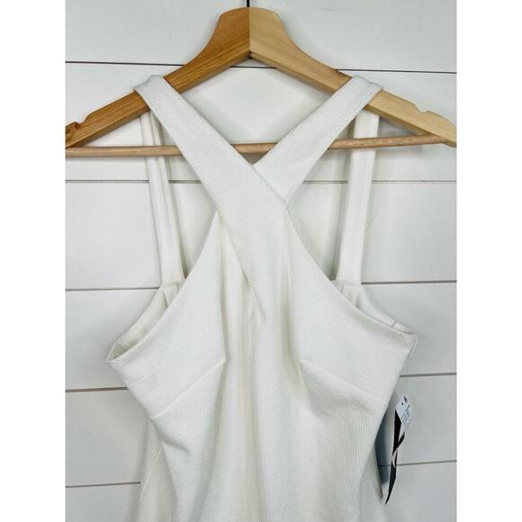 Adrianna Papell White Sleeveless Halter Neck Fringe Trim Dress Bodycon Size US 8 - Picture 4 of 13